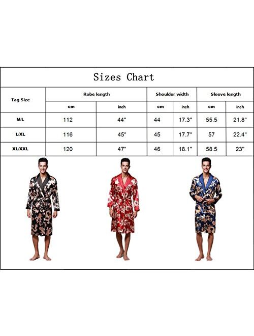 VERNASSA Men's Satin Robe Silk Long Sleeve Kimono Bathrobe Sleepwear Loungewear