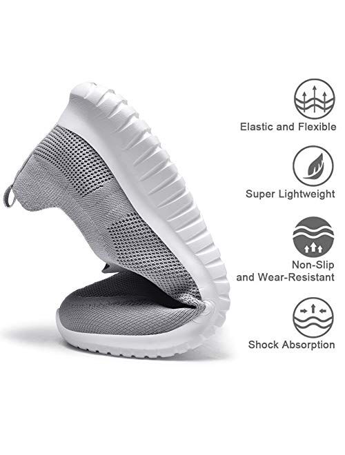 poemlady Men's Slip on Walking Sneakers - Comfortable Breathable Casual Mesh Work Shoes
