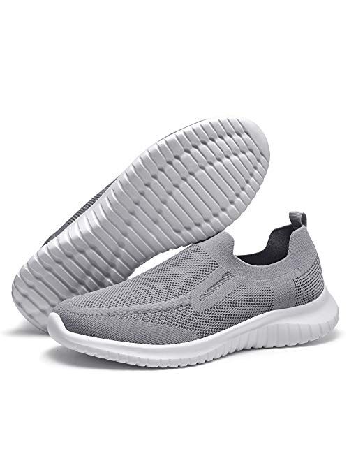 poemlady Men's Slip on Walking Sneakers - Comfortable Breathable Casual Mesh Work Shoes