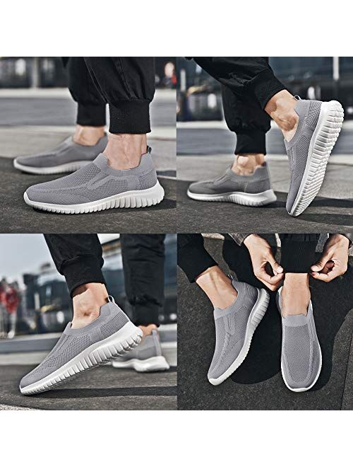 poemlady Mens Slip on Walking Sneakers Comfortable Breathable Casual Mesh Work Shoes 