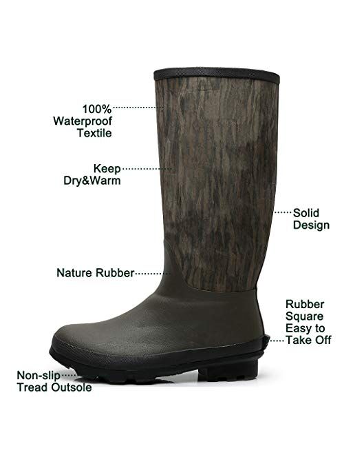 SunRain Hunting Boots for Men Waterproof Durable Rubber Rain Boots Outdoor Work Mud Boots Garden Shoes