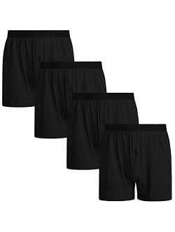 Men's Cotton Boxer Shorts Knit Boxers with Soft Stretchy Waistband 4-Pack