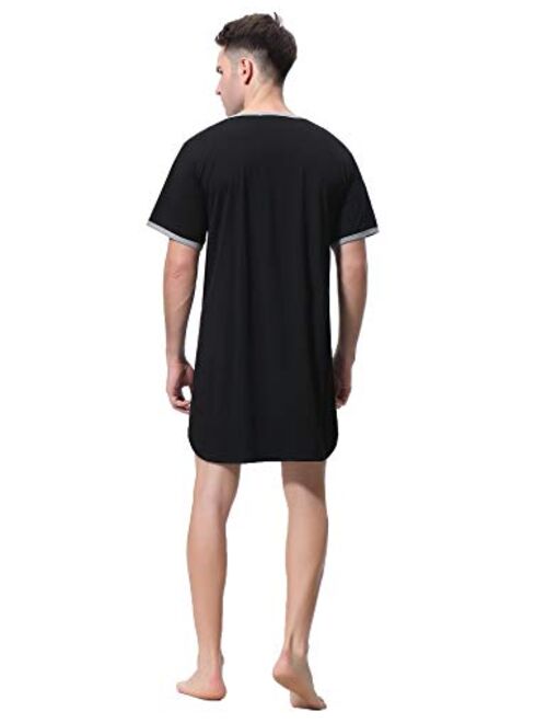 Buy Sykooria Men's Nightshirt Short Sleeve Henley Kaftan Sleepshirt ...