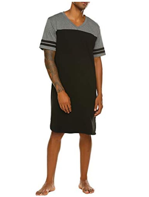 Ekouaer Men's Nightshirts V Neck Cotton Sleepwear Short Sleeve Big and Tall Sleeping Shirt Comfy Loose Nightwear M-XXXL
