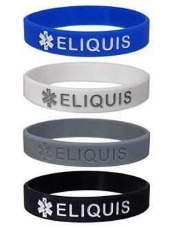 Max Petals ELIQUIS Medical Alert ID Silicone Bracelet Wristbands 4 Pack