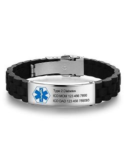 Ashleymade Personalized Bracelet Silicone Medical Bracelet Sport Emergency ID Bracelet for Men Women Kids Free Engraving Waterproof ID Alert Bracelets