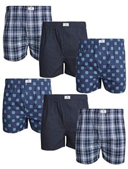 Mens Woven Cotton Boxer with Functional Fly (6 Pack)