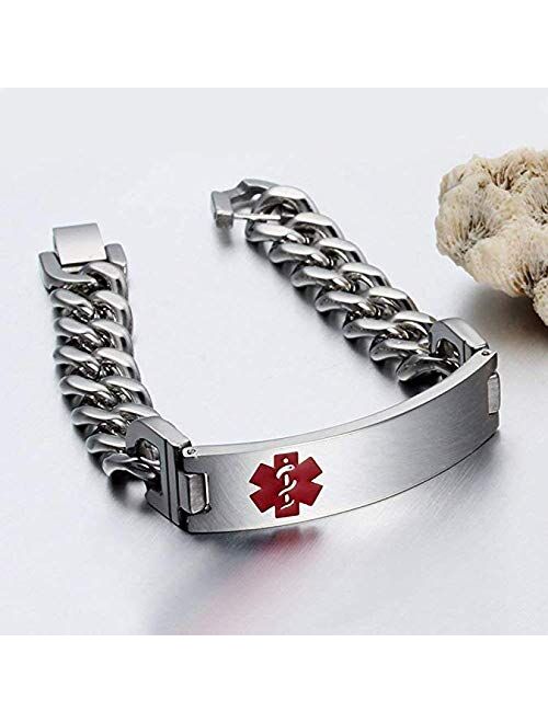 Personalized Emergency Medical Bracelets for Men Women for 7.5 to 8.5 Inches Free Engrave Medical ID Bracelets for Men Women Tag Stainless Steel Medical Alert Bracelets