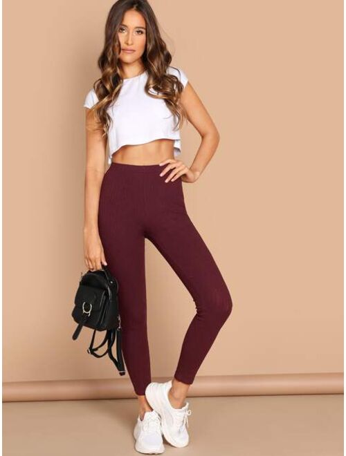 Shein High Waist Ribbed Knit Solid Leggings