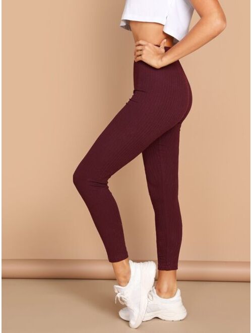 Shein High Waist Ribbed Knit Solid Leggings