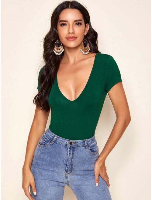 Shein Plunge Neck Form Fitted Top