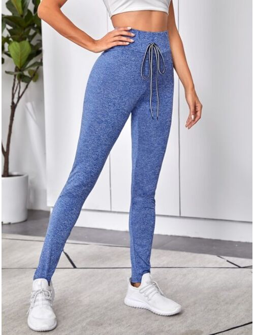 Shein Wide Waistband Knot Front Marled Leggings