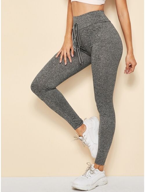 Shein Wide Waistband Knot Front Marled Leggings