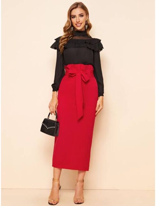 Shein Paperbag Waist Belted Pencil Skirt