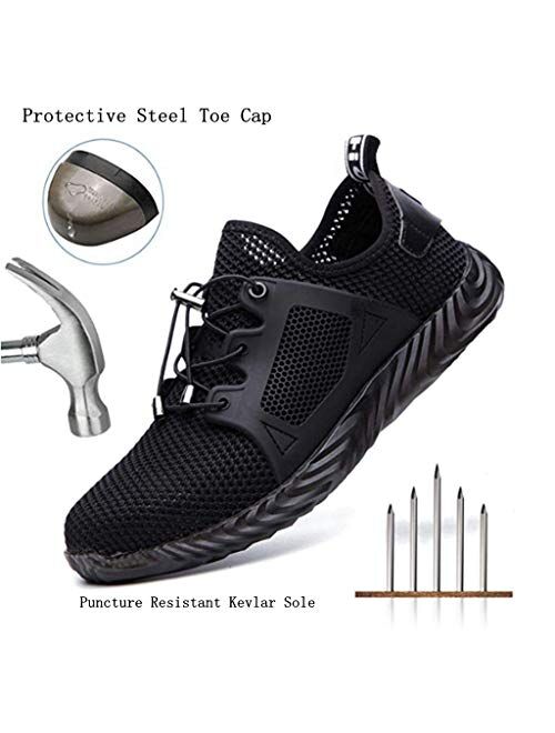 Winemuwang Steel Toe Shoes Mens Safety Work Industrial Construction Breathable Sneakers Lightweight Non Slip Outdoor Shoes