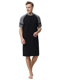 Cotton Nightwear Comfy Big/&Tall V Neck Short Sleeve Soft Loose Pajama Sleep Shirt Stylebek Mens Nightshirt