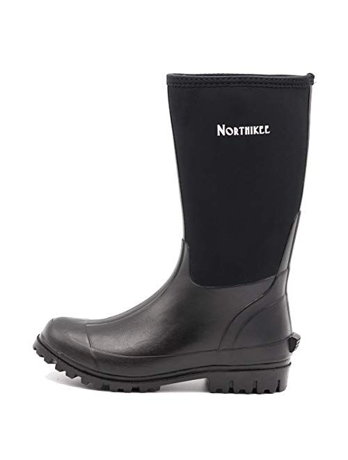 Northikee Men's Rain Boots Rubber Hunting Insulated Waterproof Slip Resistant Neoprene Black Outdoor Snow Durable Boots
