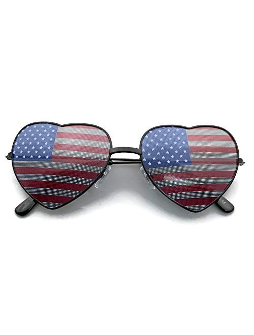 grinderPUNCH Women's Heart Shaped American Flag Cute Sunglasses US Shades