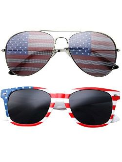 2 Pair Combo Patriotic American US Flag Sunglasses Bulk USA