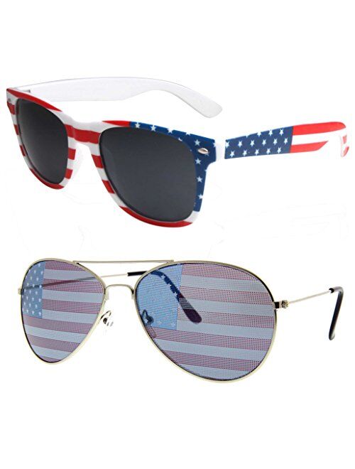 2 Pair Combo Patriotic American US Flag Sunglasses Bulk USA