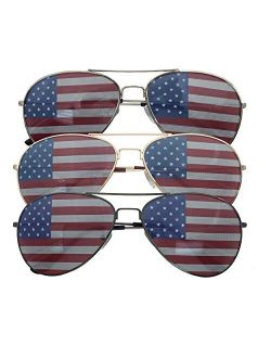 3 Pack Bulk USA America Glasses - American Flag Aviator Sunglasses - Assorted Colors