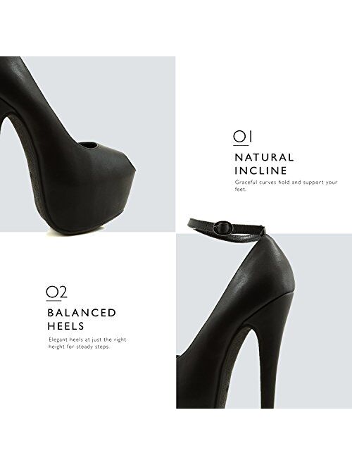 Women's Extreme High Fashion Ankle Strap Peep Toe Hidden Platform Sexy Stiletto High Heel Pump Shoes