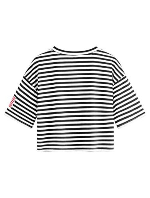 SweatyRocks Women's Letter Print Crop Tops Summer Short Sleeve T-Shirt