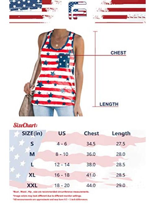For G and PL Women's July 4th American Flag Sleeveless Tank Top with Pocket