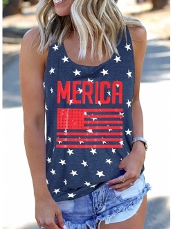 FAYALEQ Women Tank Tops American Flag Print Sleeveless T-Shirts Tees Casual Vest Blouse