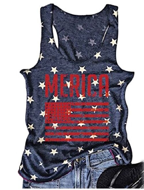FAYALEQ Women Tank Tops American Flag Print Sleeveless T-Shirts Tees Casual Vest Blouse
