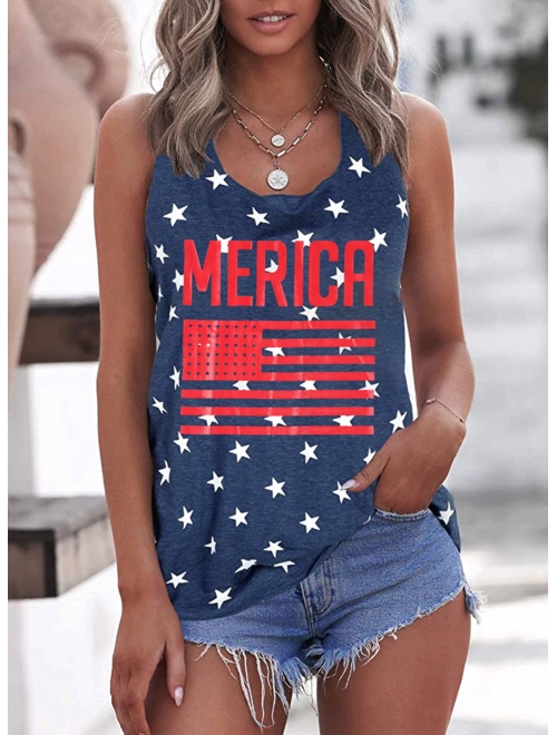 FAYALEQ Women Tank Tops American Flag Print Sleeveless T-Shirts Tees Casual Vest Blouse