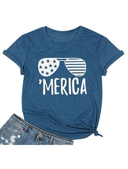 American Flag T-Shirt for Women Casual Letters Print 4th of July Patriotic Graphic Tees Tops