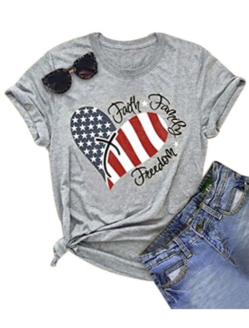 MNLYBABY Womens American Flag Print T-Shirt 4th of July Patriotic Shirt Casual Stars Stripes Print Tops Tees