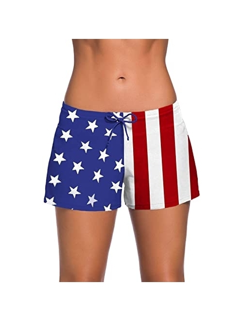 US Womens Swim Shorts Bikini Bottoms Board Shorts Boxer Brief Swimsuit Beachwear