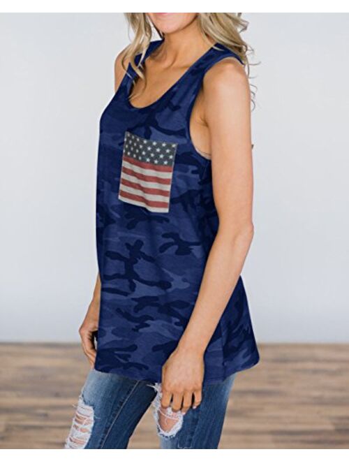 Imysty Womens Casual Sleeveless Camouflage Tank Tops American Flag Print Racerback Camo Shirts