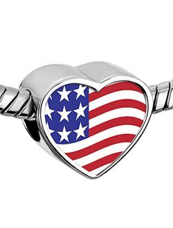CharmSStory American USA US Flag Charms Heart Photo Beads for Bracelets