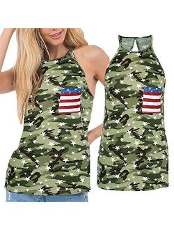 DUTUT Women Spaghetti Halter Bowknot Tanks Top Summer Sleeveless Print Racerback Tank Vest