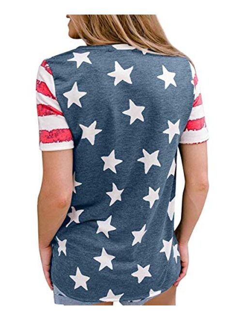 zarmfly Womens American Flag Shirt USA Flag Stars Stripes Print Short Sleeve July 4th Patriotic Graphic Tees Tops
