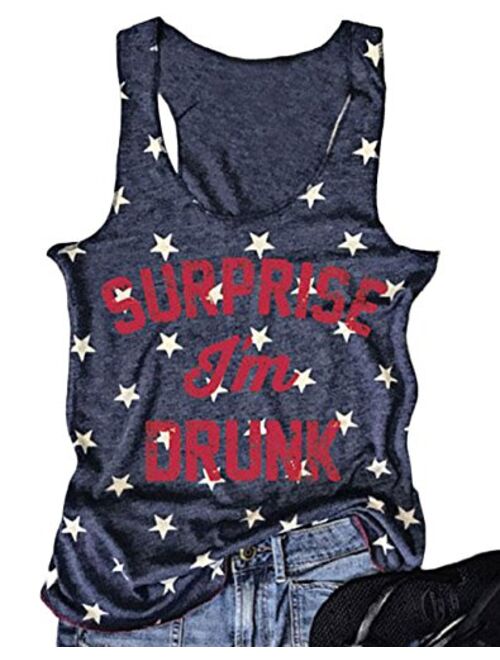 Surprise I'm Drunk Tank Top Women's Summer Sleeveless Funny T Shirt Vest