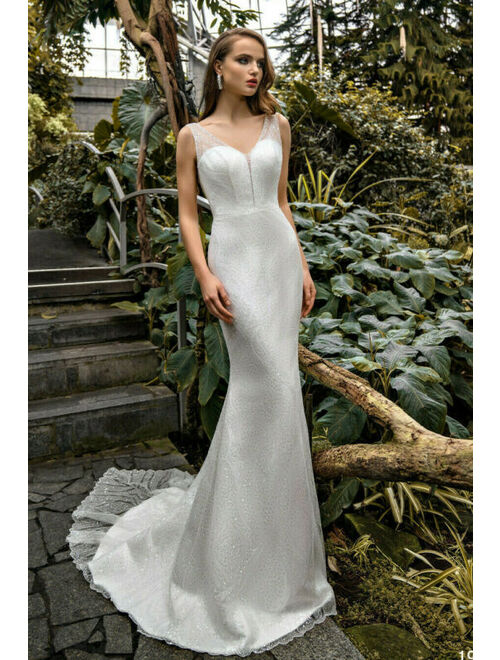 New mermaid wedding dress with sequins,V neck wedding dress size 0 made inEurope