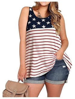 Yskkt Womens 4th of July Plus Size American Flag Tank Tops Sleeveless Short Sleeve Casual Summer Patriotic Tee Shirts