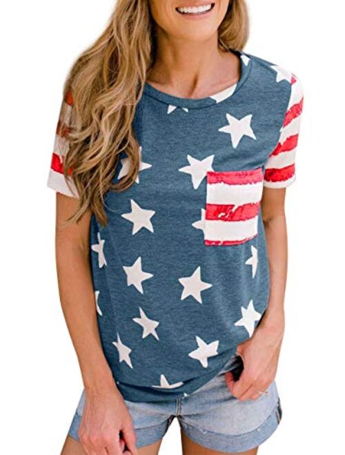 For G and PL Women's 4th of July American Flag Short Sleeve Shirt with Pocket