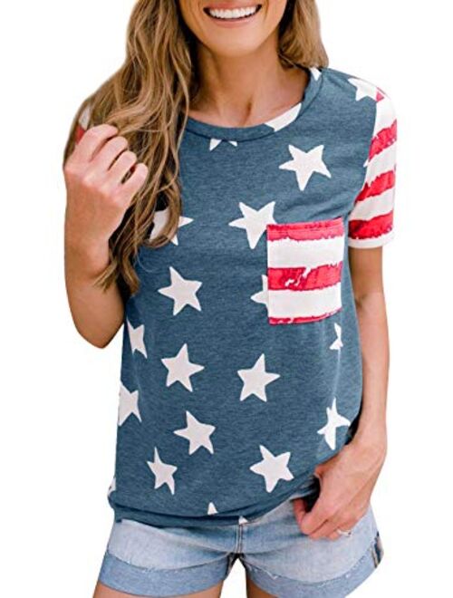 For G and PL Women's 4th of July American Flag Short Sleeve Shirt with Pocket