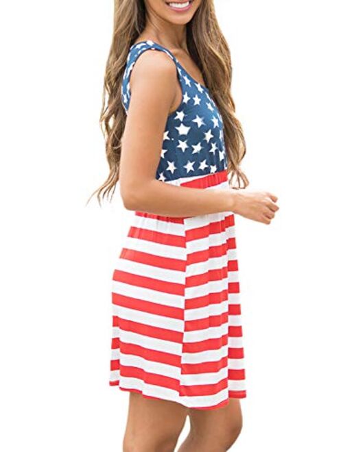 Spadehill Women's July 4th American Flag Printed Summer Mini Dress
