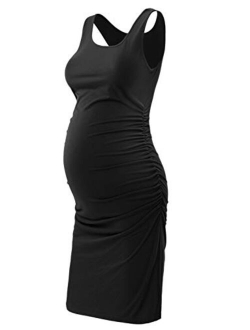 GINKANA Maternity Tank Dress Bodycon Sleeveless Casual Short Ruched Midi Fitted Dress for Pregnant Women
