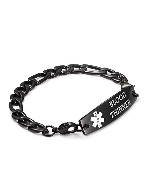 linnalove-Stainless Steel Figaro Chain Interchangeable Medical Alert Bracelets