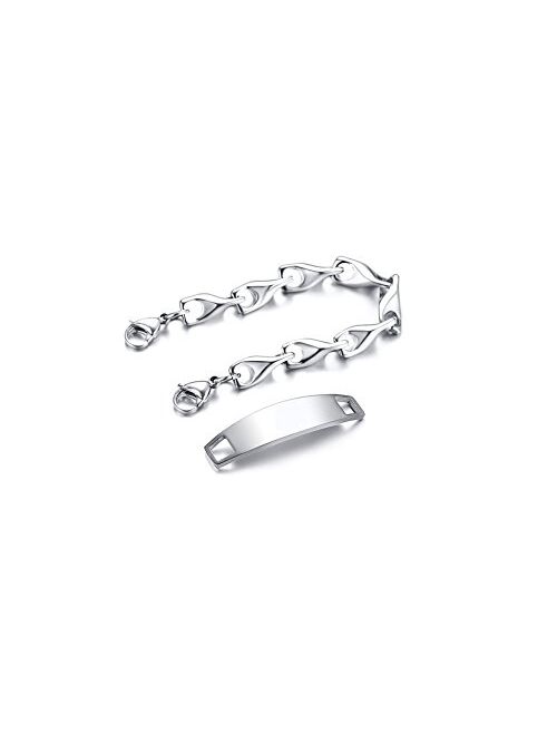 VNOX Free Engraving-12MM Medical Alert ID Special Link Chain Double Lobster Clasp Stainless Steel Bracelet