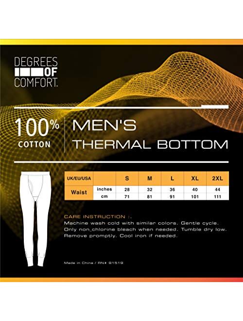 Degrees of Comfort Thermal Underwear for Men | 100% Cotton Long Thermal Pants