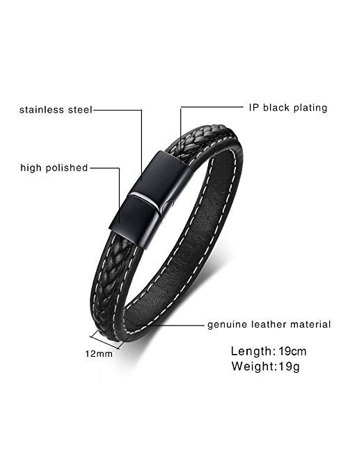 MEALGUET Genuine Braided Leather Cuff Bracelet Christian Bible Verse Religous Inspirational Quote Cross Leather Bracelets with Magnet Clasp for Men