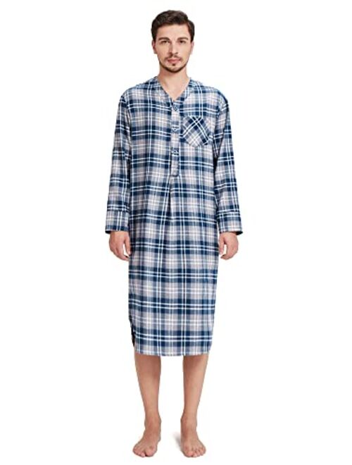Buy SIORO Men's Flannel Nightshirt Plaid Cotton Nightwear Loose Pajama